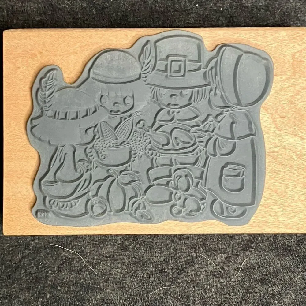Stampendous Precious Moments Thanksgiving Day Rubber Stamp Pilgrims Turkey 1998